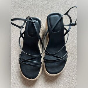 Topshop Black Strappy Espadrille Wedge Sandals | Size 7.5 NWOT